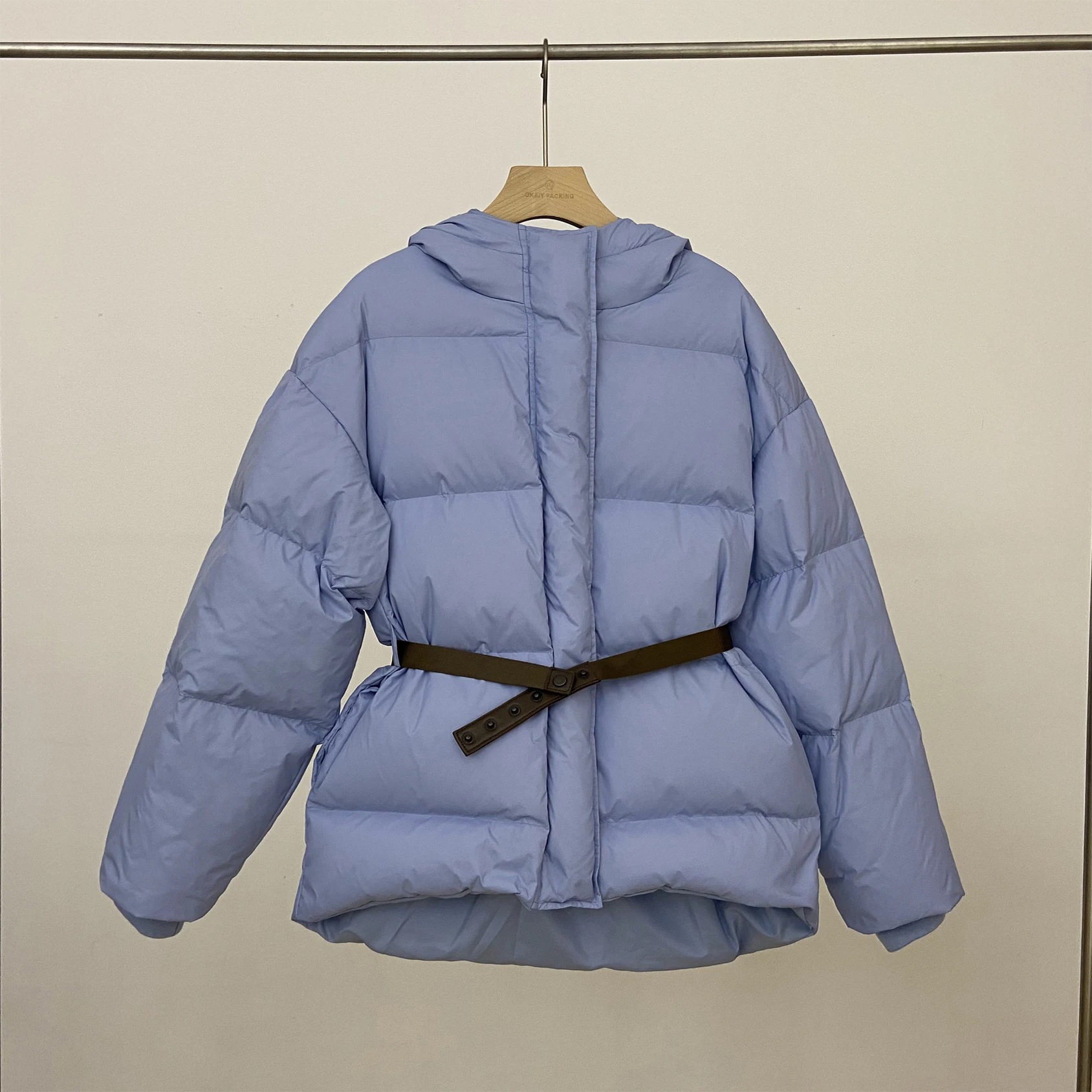 Janveny Winter Luxury Fluffy Duck Down Jacket Women Fashion Black Zipper Puffer Coat Casual Female Slim Feather Parkas With Belt