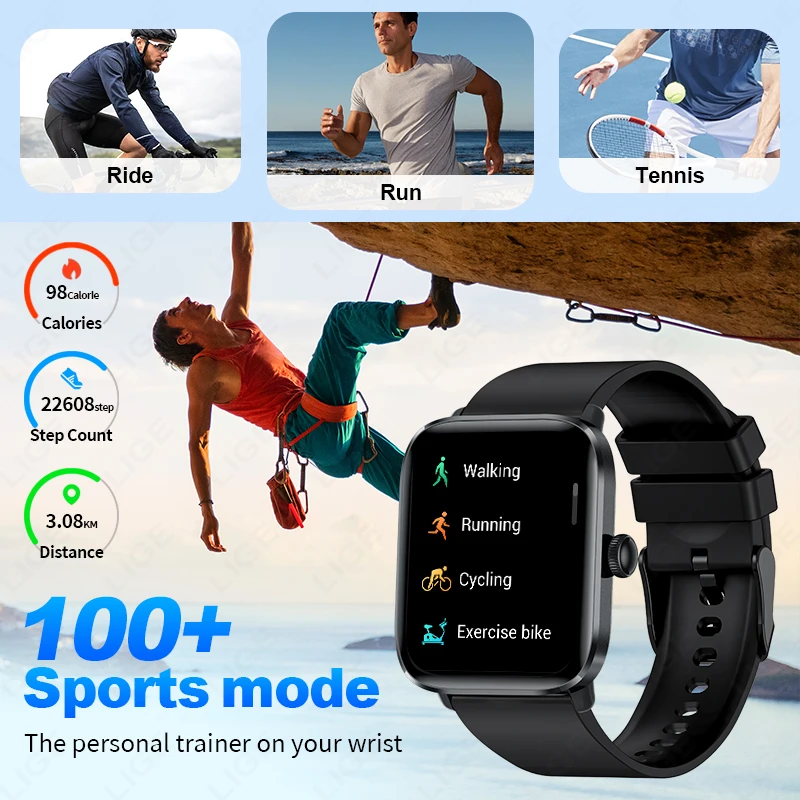 LIGE Men Smart Watch 1.83”Full Touch Screen Heart Rate Bracelet Sports Fitness Tracker Ladies Smartwatch For Android IOS +Gift