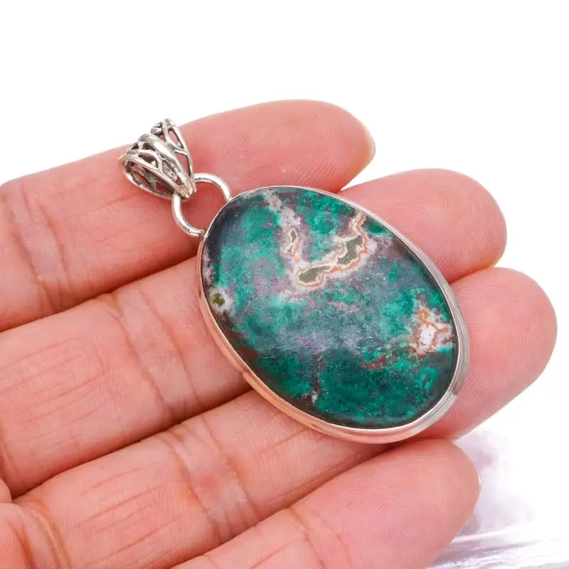 

StarGems Natural Chrysocolla Handmade 925 Sterling Silver Pendant 2" F6534