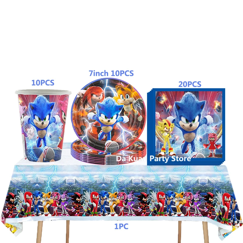 Lote de suministros para fiestas temáticas de Sonic, globos, decoraciones de cumpleaños para niños de Sonic the Hedgehog, pancartas, bolsas de regalo, decoración para tartas