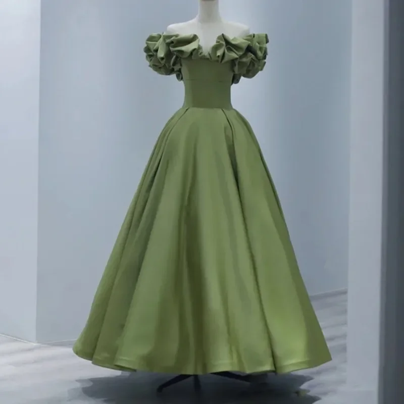 

Boat Neck Slim Waist Formal Party Dresses for Women Elegant Ruched Solid Evening Dress French Solid Prom Ball Gown Vestido Robe