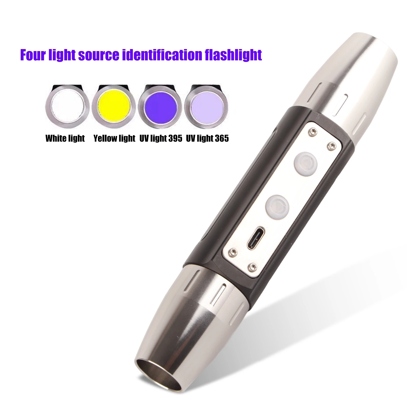 Flashlight Portable Jewelry Appraisal Flashlight DX4 Four Light Source USB Rechargeable UV Ultraviolet Torch USB Charging