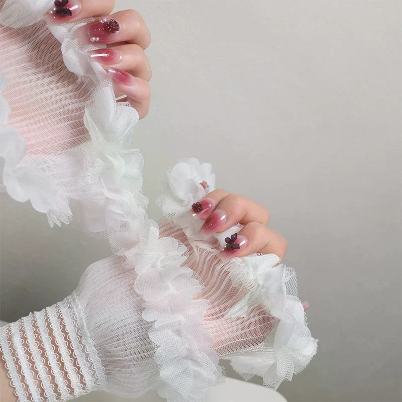 Attrezzatura fotografica per unghie Polso a rete corta Maniche finte Manicure Polsino falso decorativo Articolo in tulle Nail art Scatta foto di sfondo - immagine 2