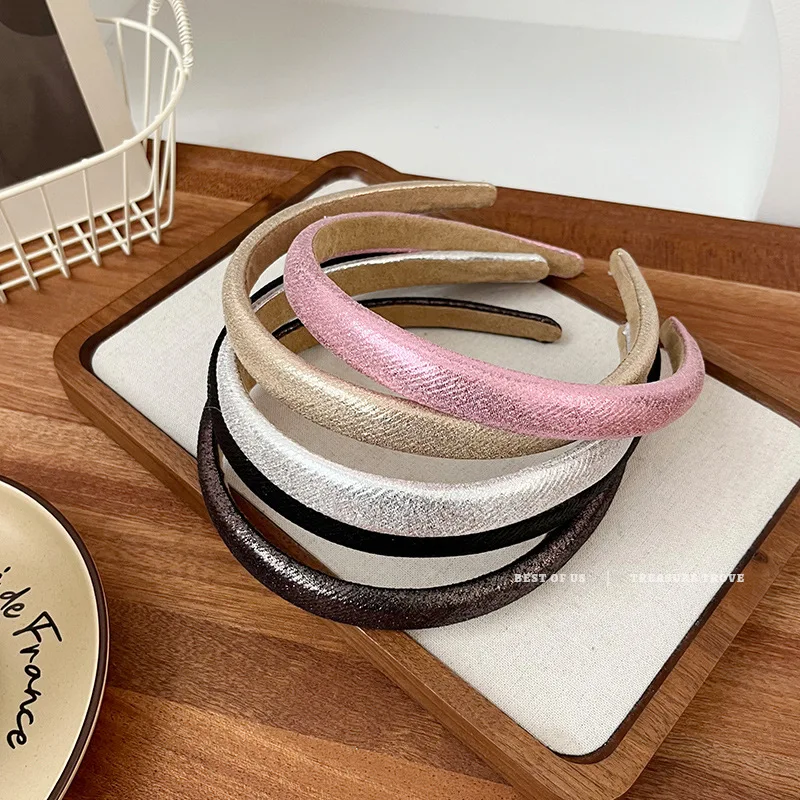 

Korean Retro Fine Glitter Candy Color Solid Bezel Headwear Women Headband Girls Kwali Hair Bands Hoop for Party Hair Accessories