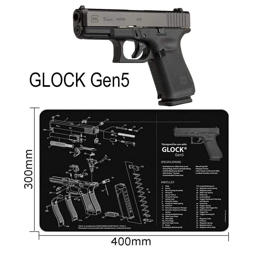 

Tactical Glock Gun Cleaning Rubber Mat For Gen4 Gen5 42 43 3D Gunsmith With Parts Diagram And Instructions Mouse Pad