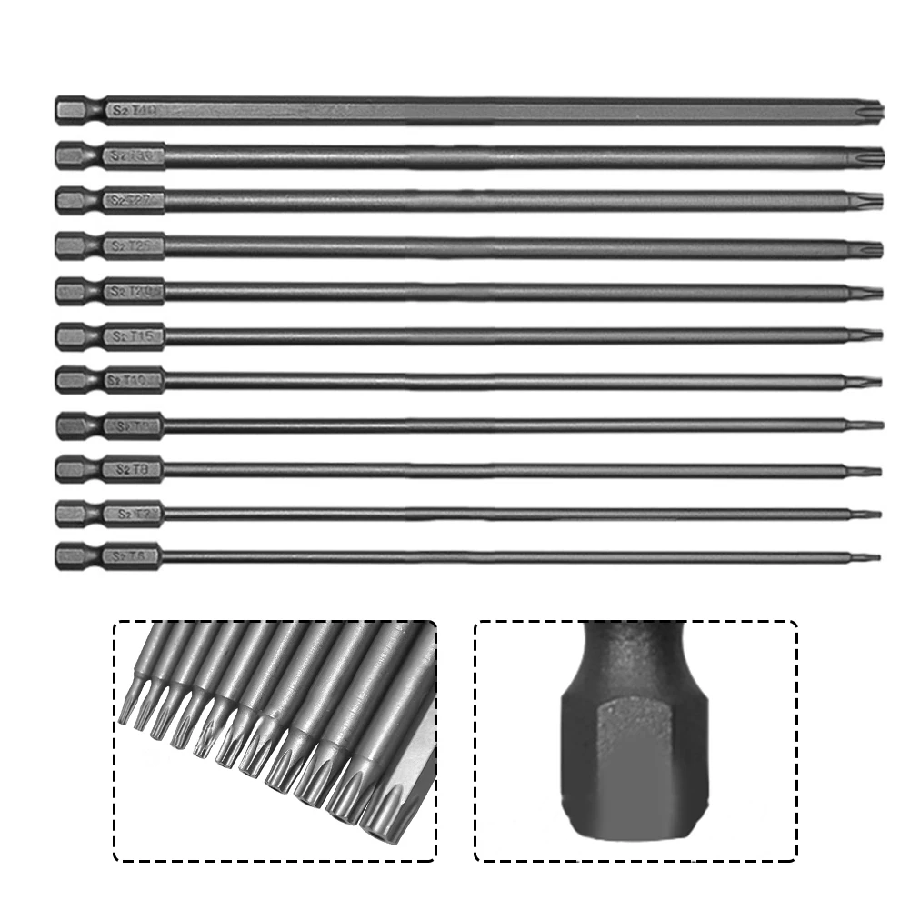 11 stücke Torx-Schrauben dreher Bit magnetisch mit Loch Sechs kant schaft für elektrische Bohrmaschine 200mm Handwerkzeuge Legierung Torx-Schrauben dreher Bits – Detail 5