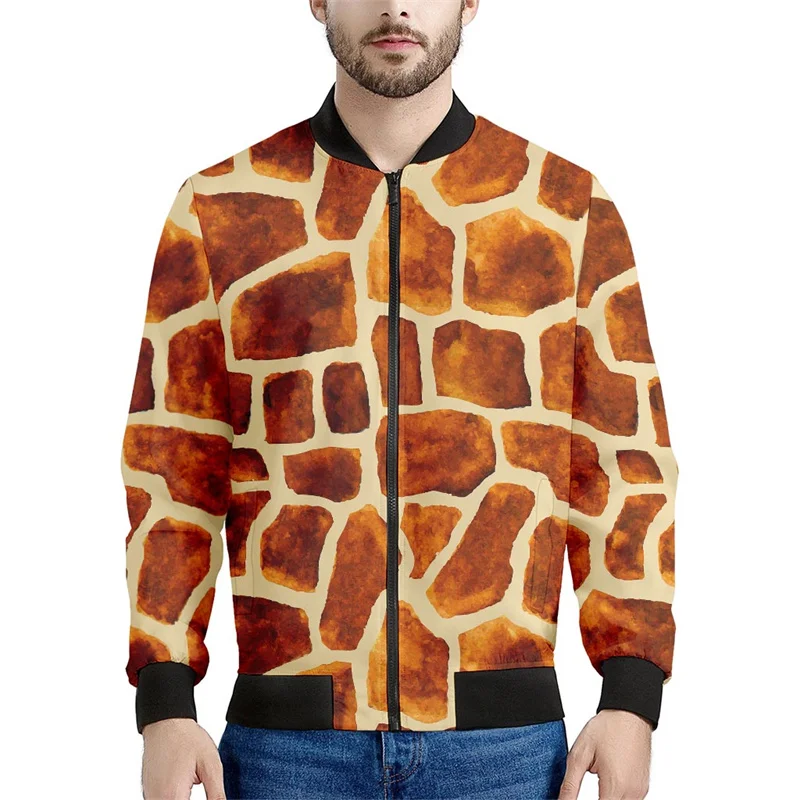 thumbnail image 1 of Chaqueta con estampado 3D de piel de jirafa para hombre y mujer, sudadera holgada de primavera, chaqueta bomber informal con cremallera, ropa de calle, abrigo, 1 of 4
