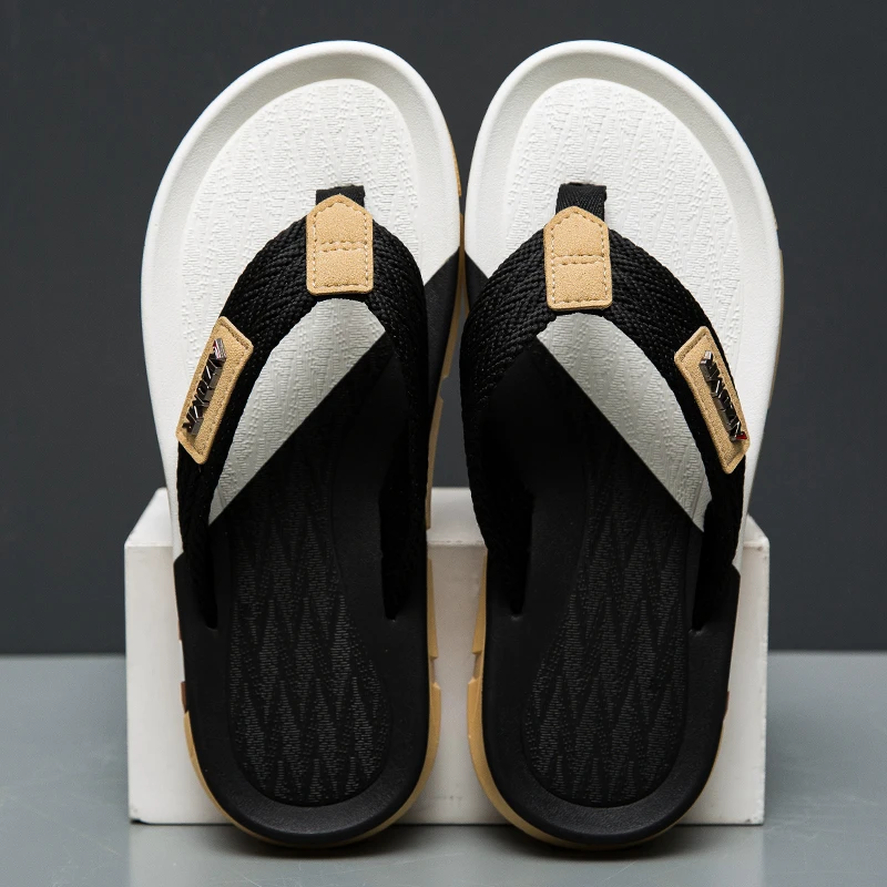 Minimalist Casual Men's Flip Flops, Color-Block Contrast Design, Non-Slip Wear-Resistant Outsole, Comfortable Breathable Outdoor