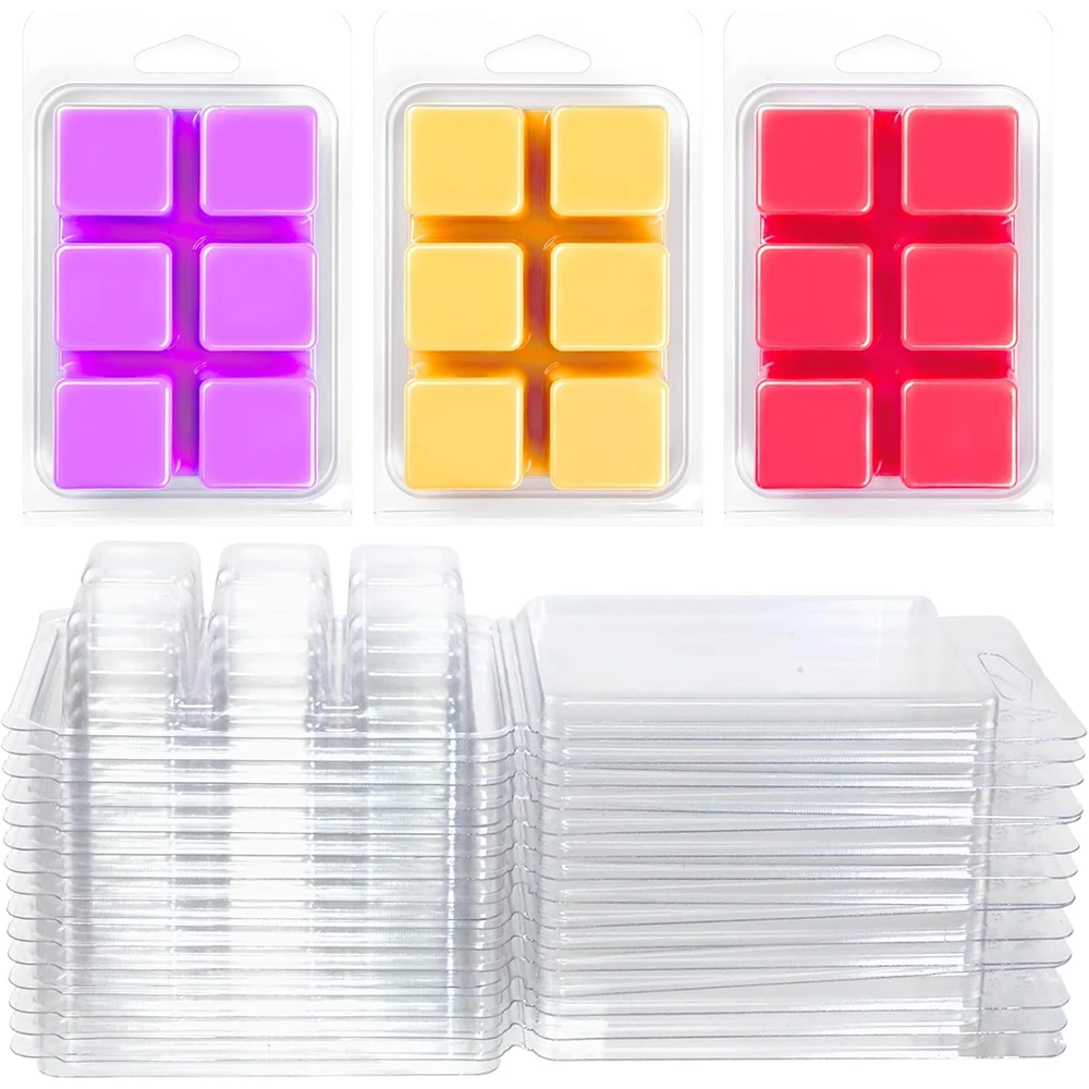Wax Melt Containers Wax Melt Clamshells Mold Packaging, Clear Empty Plastic Candle Molds Cube Trays Clam Shells for