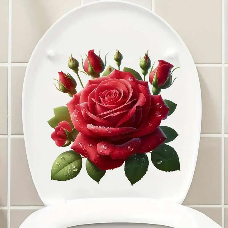 Watercolor Rose Wall Sticker Bathroom Toilet Decor Living Room Cabinet Refrigerator Home Decoration Decals Stickers S494