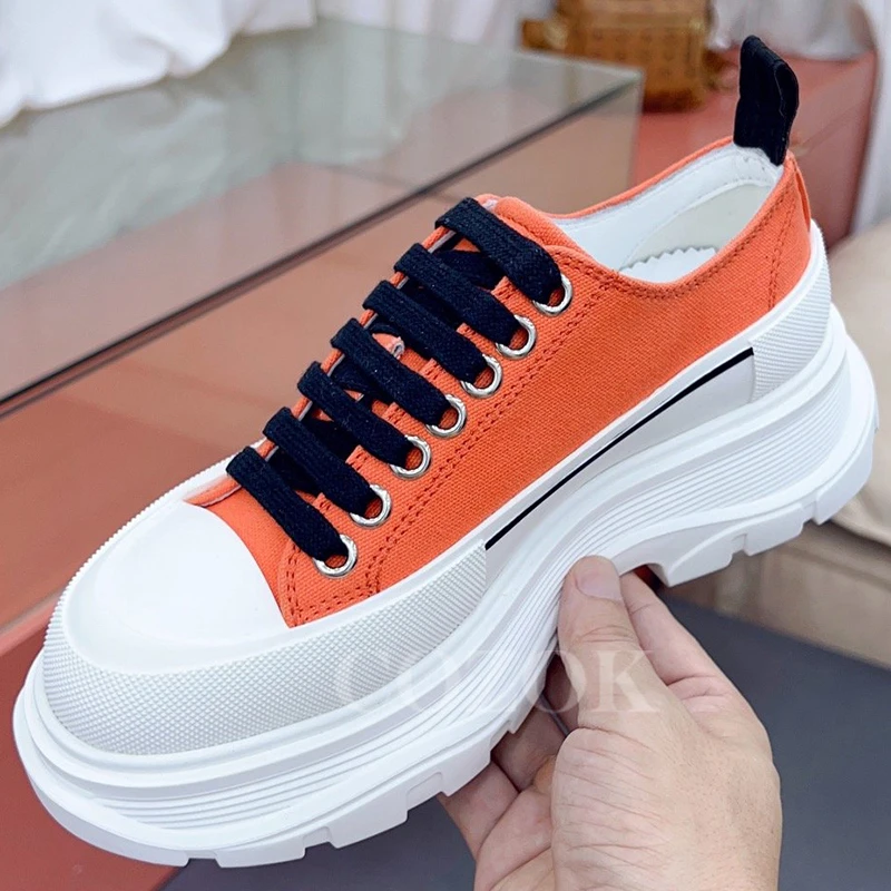 

High-End Women Canvas Shoes Autumn New Full Of Personality Wear Resistant Loafers Mixed Colors Upper Thick Bottom Lovers Shoes