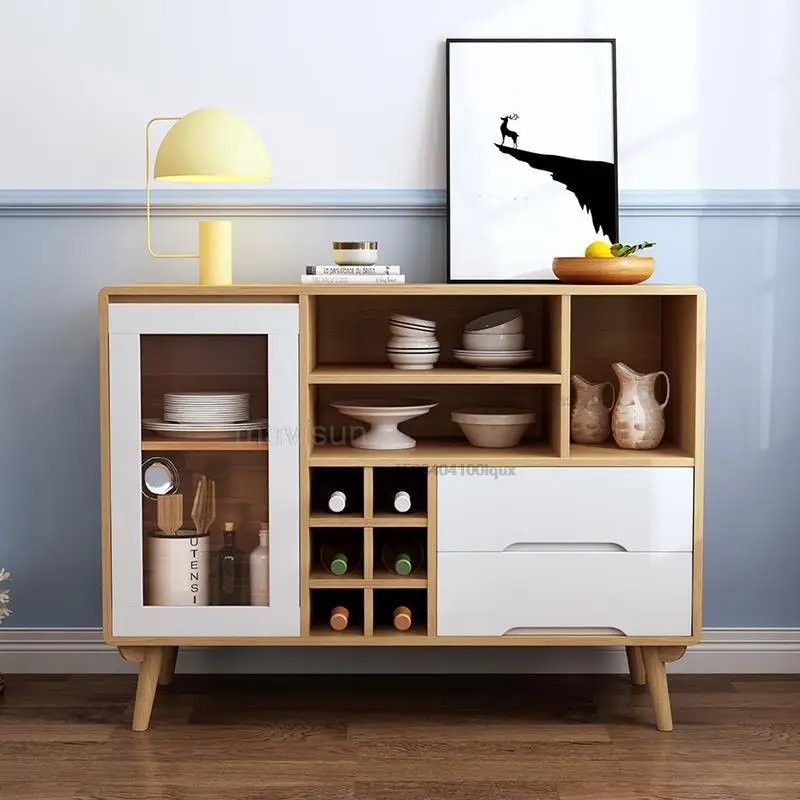 Italian Simple And Modern Wooden Tea Cabinet Classical Living Room Storage Cabinet With Glass Door Minimalist Kitchen Furniture