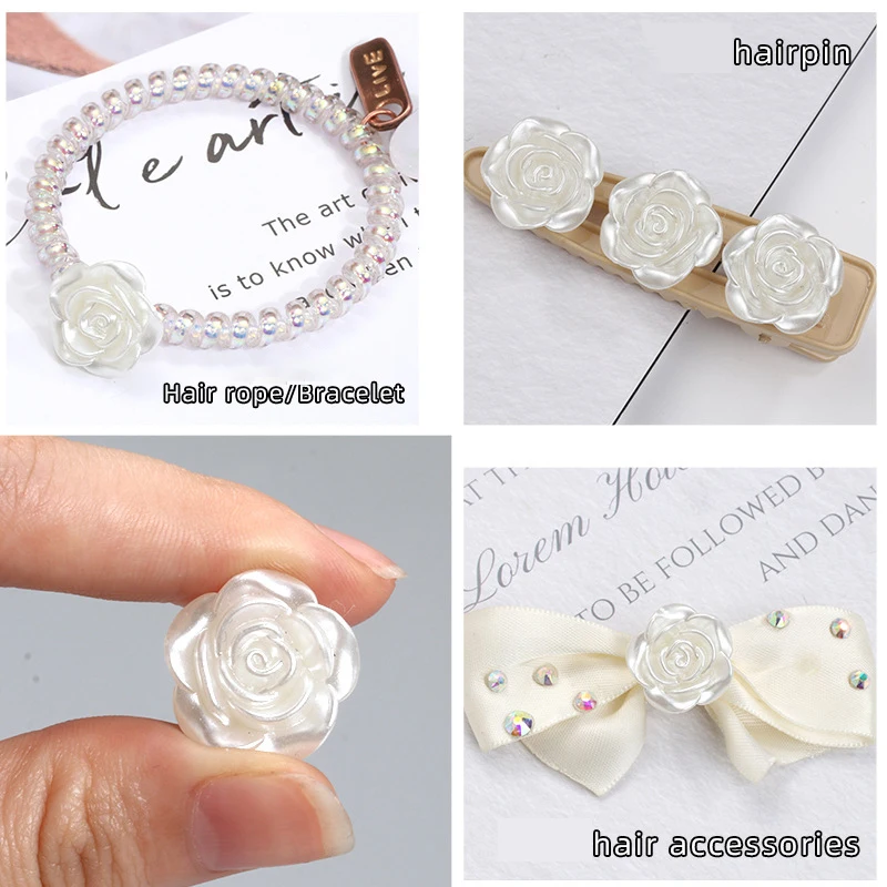 50Pcs/Pack ABS Flower Flatback Phone Stickers Sewing Crafts Pearl Jewelry Flower Decorations Hairclip Charms Needlework Beads