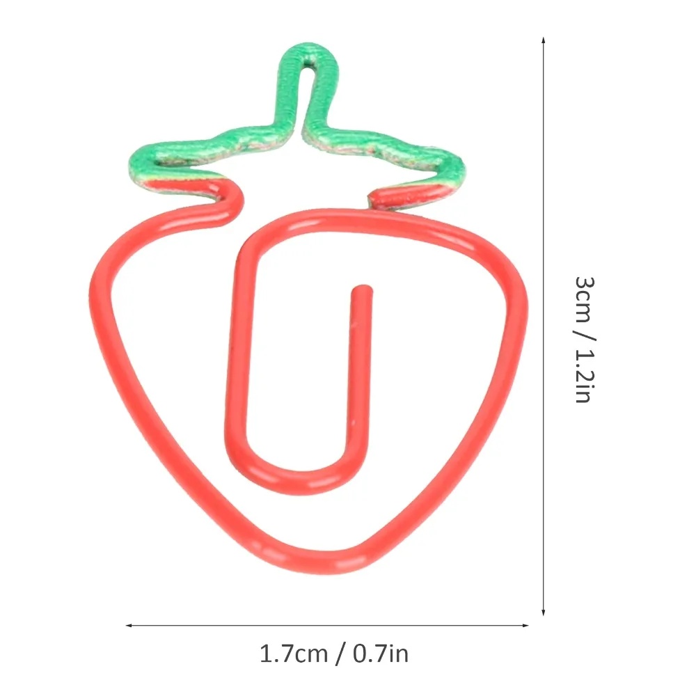 20개 플라스틱 2색 종이 클립 빨간색과 녹색 딸기 모양의 과일 모양 종이 클립 3*1.7cm 재미있는 디자인 사무용품