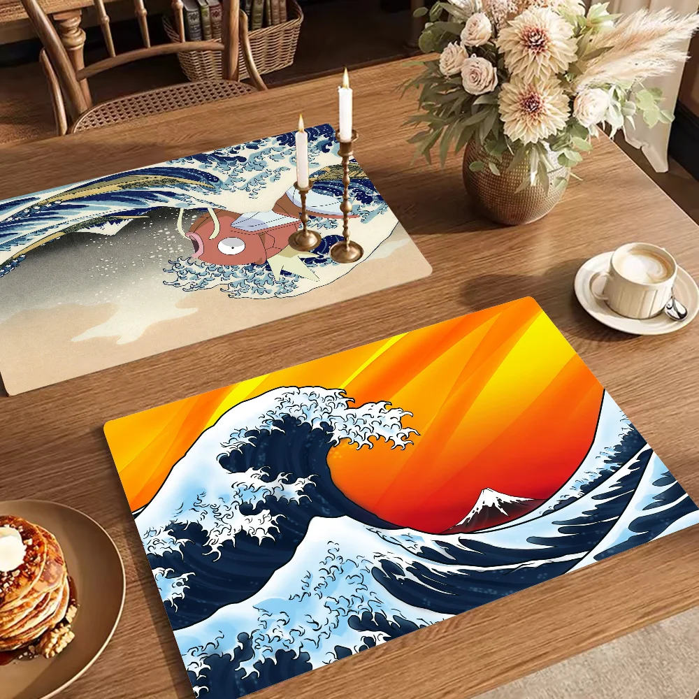 Japanese Wave Art Kitchen Dish Mat Absorbent Dining Table Mats Retro Non-slip Placemat Coffee Dish Tableware Mat for Home Decor 6