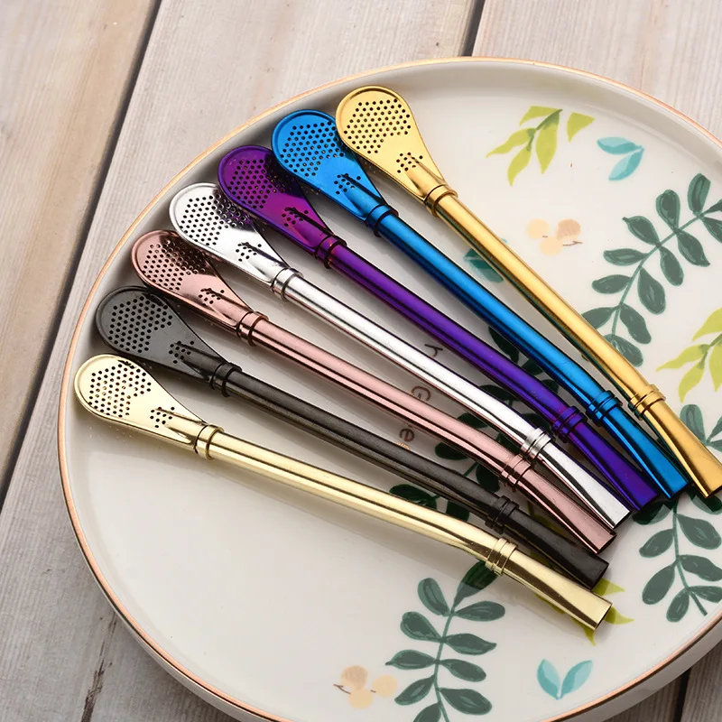 4 Pailles Filtrantes En Inox Avec Cuillère - Réutilisables, 15,5 Cm, 2 Brosses De Nettoyage Incluses
