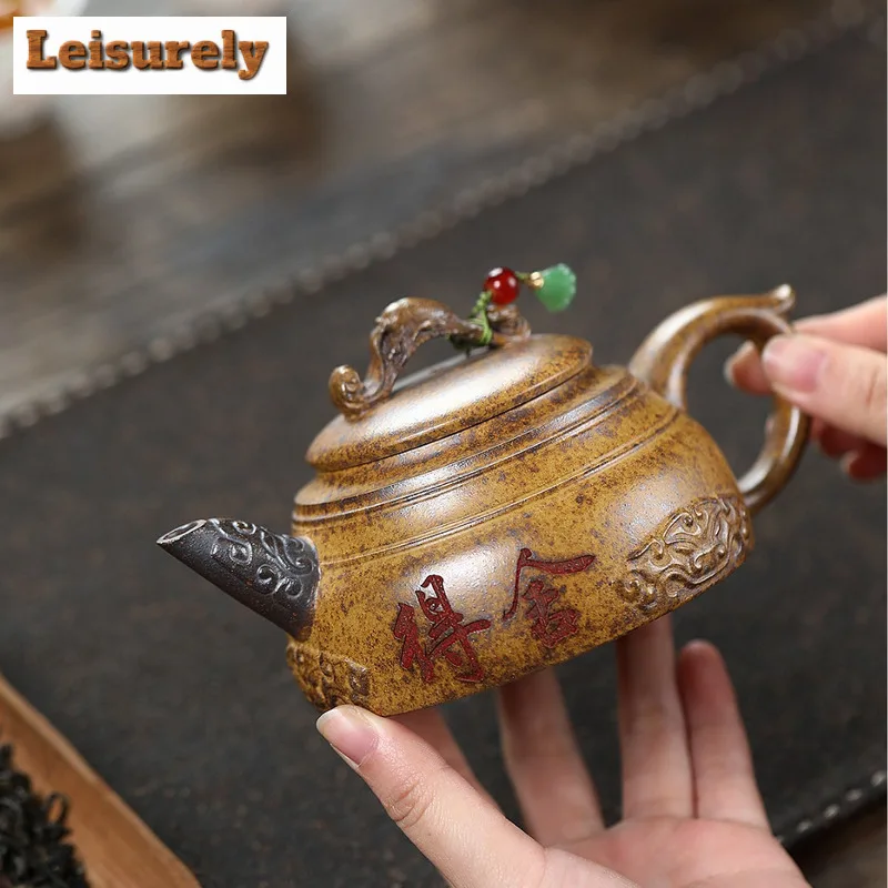 280ml Yixing Purple Clay Teapot Handmade Ji Quan Pot Raw Ore The Keel Gold Sand Mud Tea Brewing Kettle With Infuser Zisha Teaset