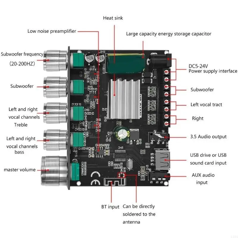 L9BA 블루투스 호환 스테레오 전력 증폭기 2x50W + 100W 자동차 홈용 TrebleBass가 포함된 2.1 채널 사운드 스테레오 수신기