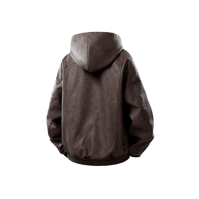 Casual Hooded Leather Jacket Warm Winter Mens Brand Quality PU Faux Leather Locomotive Jacket Thicken Fleece Motorcycle Coat - 5