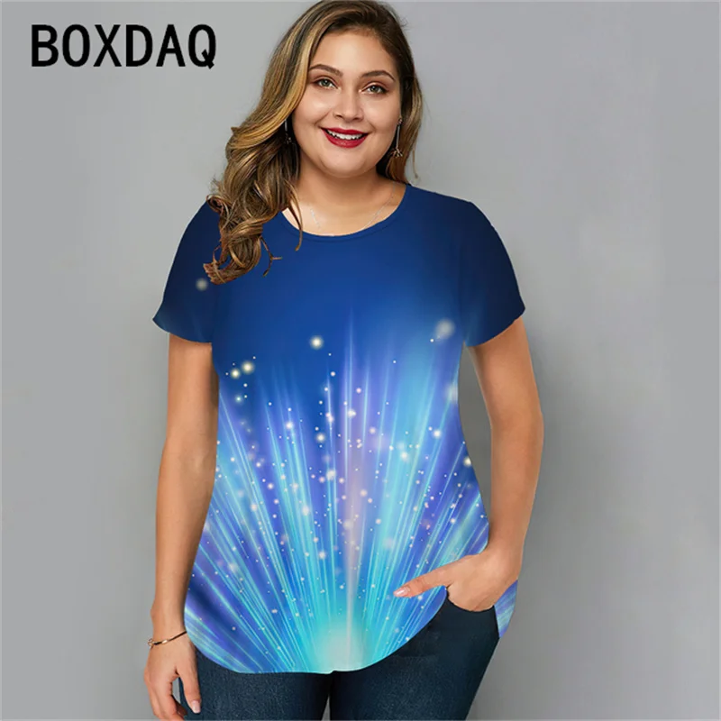 

Women Blue T-Shirt Plus Size Short Sleeve Casual Tops Fashion Abstract Gradient Print T-Shirt Female Tee 2023 Summer New