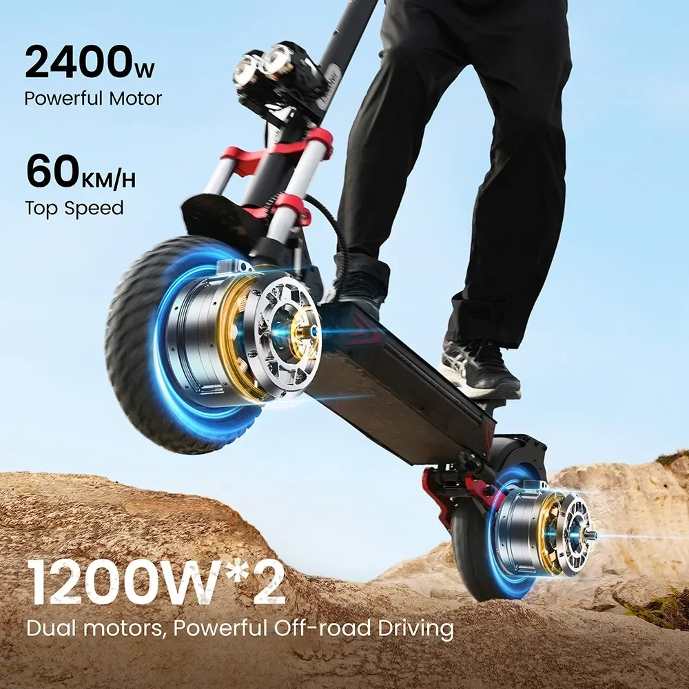 Scooter eléctrico iScooter iX8, motor de 2*1200W, batería de 48V 20AH, frenos de disco hidráulicos duales de neumáticos de 12 pulgadas, suspensión delantera y trasera - Imagen 5