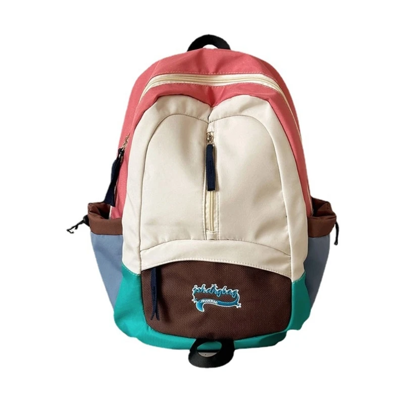 

High School Student Contrast Color Backpack Large Capacity Book Bag for Laptops Zippered Daypack for Casual Travel