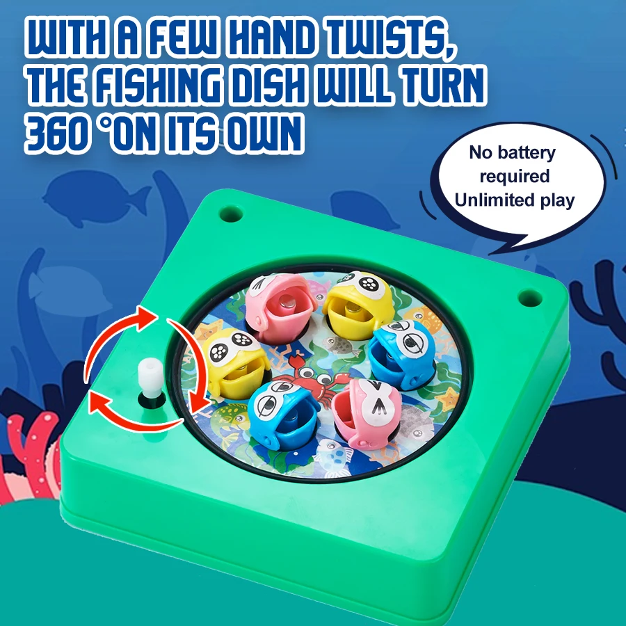 Mini Children's Fishing Toy Magnetic Fishing Rod Windup Chain Spinning Wheel Exercise Hand Eye Coordination Ability wind up toy