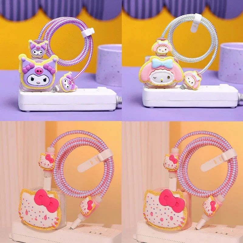 Sanrio Kulomi Anime Anti-Breaking Apple Data Cable Protective Case Mobile Phone 18/20W Charger Winding Rope Decoration Gift