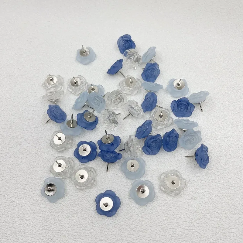 30PCS 블루 로즈 엄지핀 귀여운 레진 푸시핀 코르크보드용 장 드로잉핀 게시판용 카와이 문구류