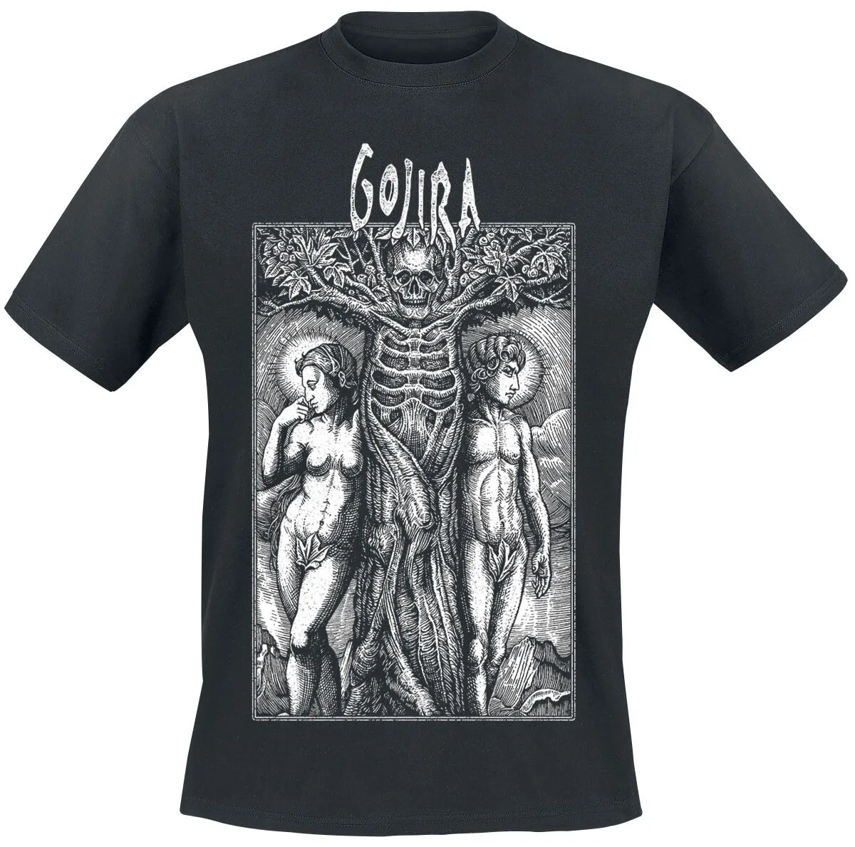 Gojira Occult Woodcut Tee, Progressive Metal T-Shirt mit Skelettbaum- und Gothic-Art-Design für Fans