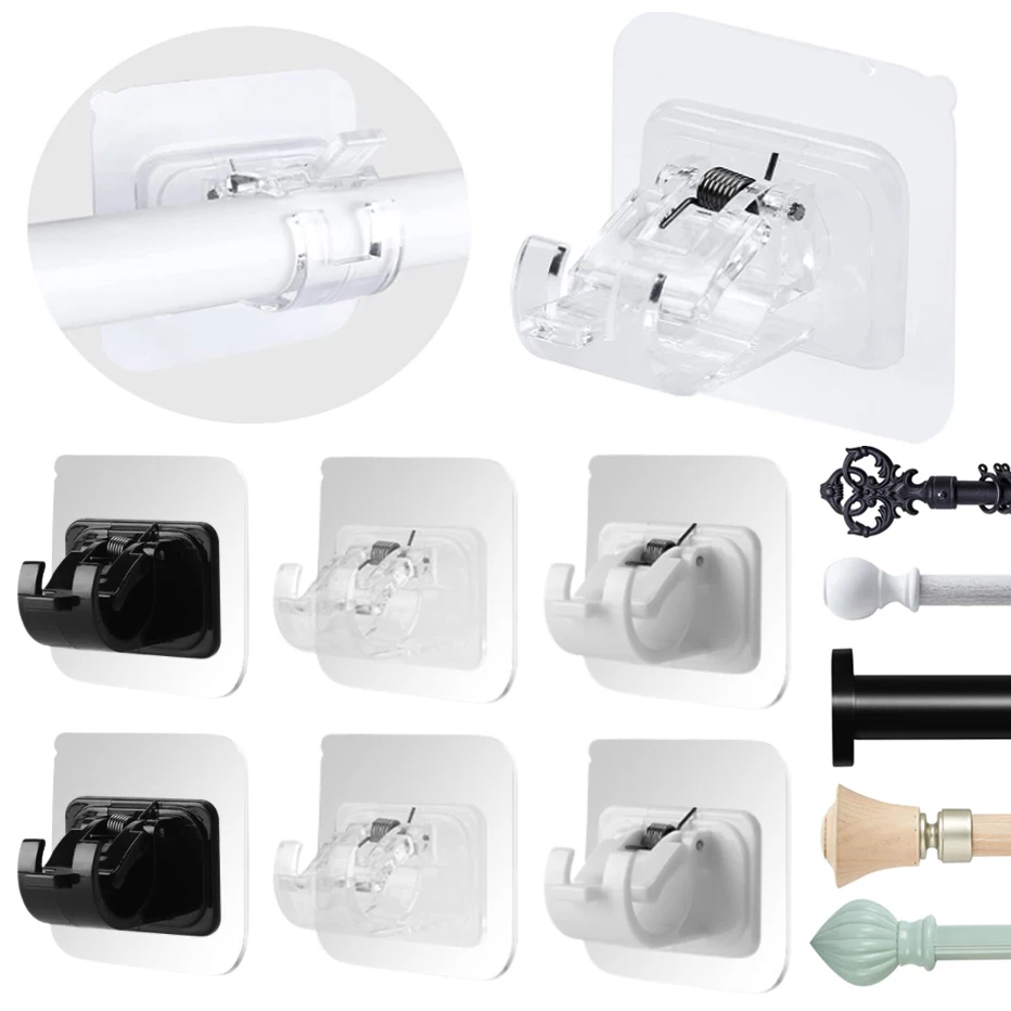

Adjustable Curtain Rod Shower No Drilling Rod Clip Rod Hanging Brackets Self Holder Curtain 4/8pcs Adhesive Curtain Home