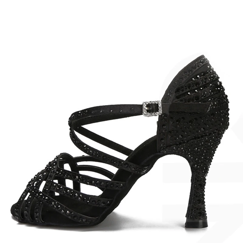 Syflyno Women Latin Dance Shoes Tango Ballroom Dance Heels Women Rhinestone Wedding High Heels 7.5CM Ladys Girls Sports sandals