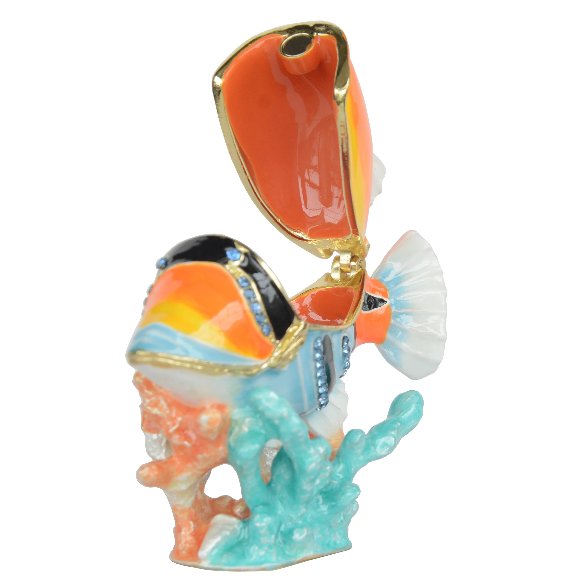 Bejeweled Enameled Triggerfish Fish Trinket Jewellery Box Nautical Home Decoration Novelty Gift Ring Earring Holder