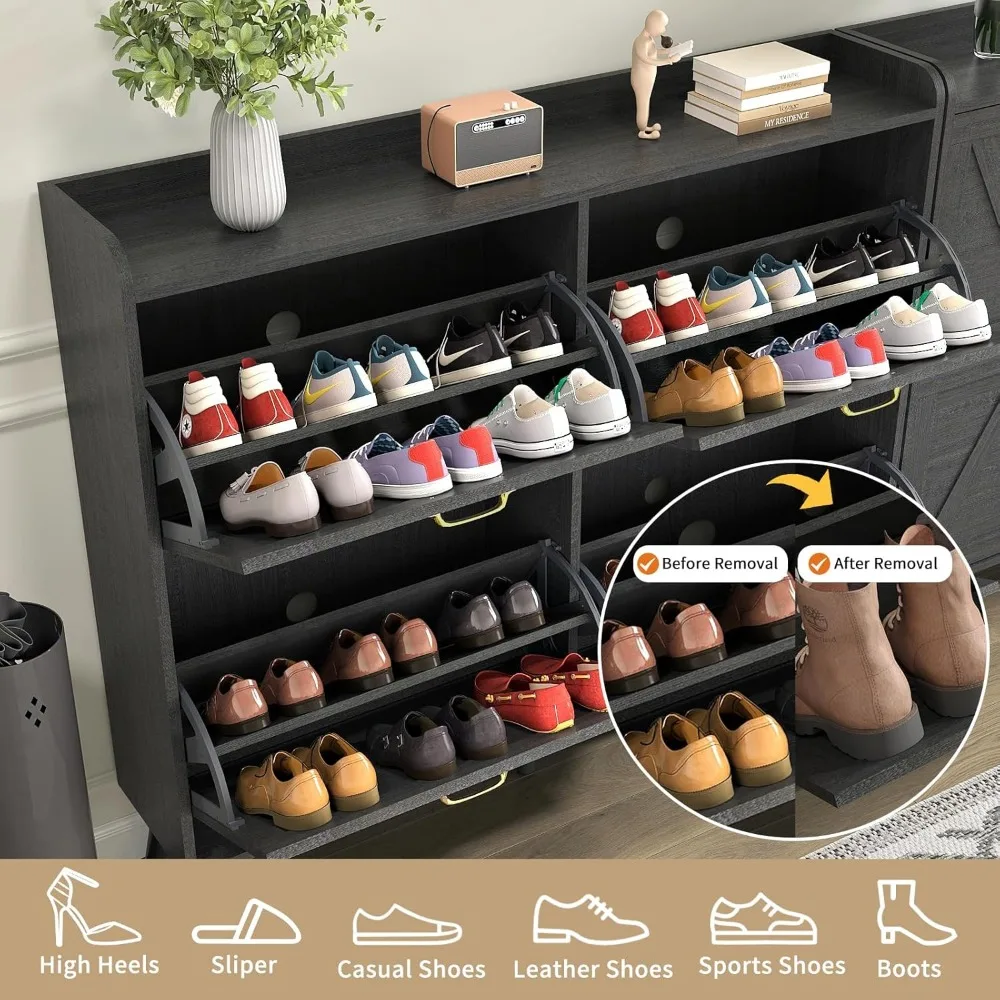 Shoe Storage Cabinet with 4 Flip Drawers, Shoe Cabinet Storage for Entryway Slim, Freestanding Black Shoe Cabinet, Farmhouse 5