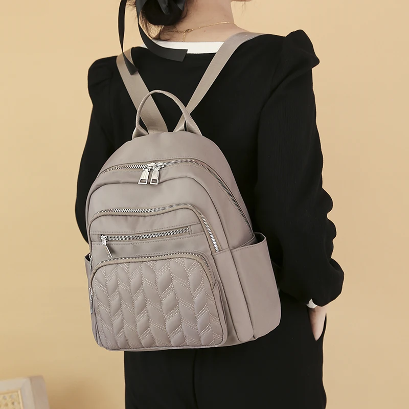 

Casual Oxford Backpack Women Waterproof School Bag Quality Ladies Travel Bag Solid Color Multiple Pockets Backpack Female Girl