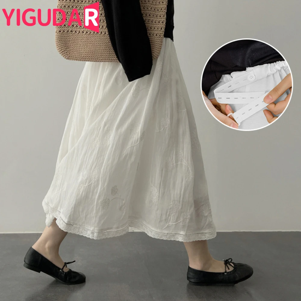 

Pregnant Women Clothes Summer Cotton and Linen Embroidered Skirt Medium Length Belly Support Skirts Korean Pregnant Women Skirt