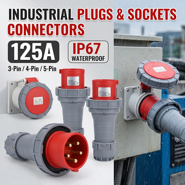 125A IP67 Waterproof Plug Socket – 3P/4P/5P 220V/380V/415V CEE Industrial Connector, Heavy Duty Shell, for Workshop Mining Plant 1