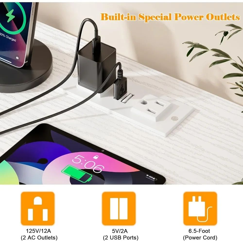 New2025-2 Person Gaming Desk with LED Lights, 71 Inch Computer Desk with Power Outlets and Monitor Stand, Double Desk with Stora