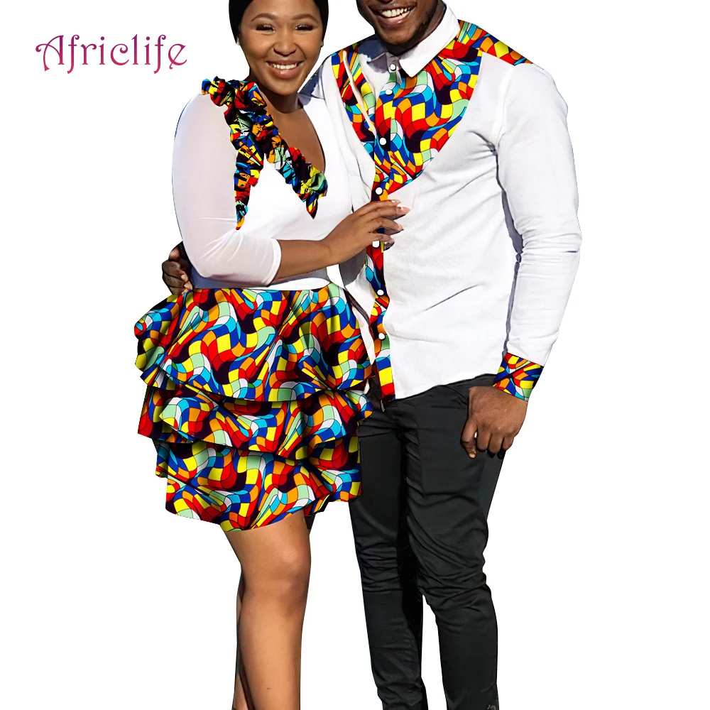 

Spring and Summer New Couple Suit Women's Multi-layer Dress and Men's Shirt Wedding Party Couple Clothing wyq640
