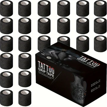 3/6/12/24/48 PCS Tattoo Grip Cover Wrap Benda nera usa e getta per Tattoo Grip Fasciatura Macchina Nastro Tubo Accessori