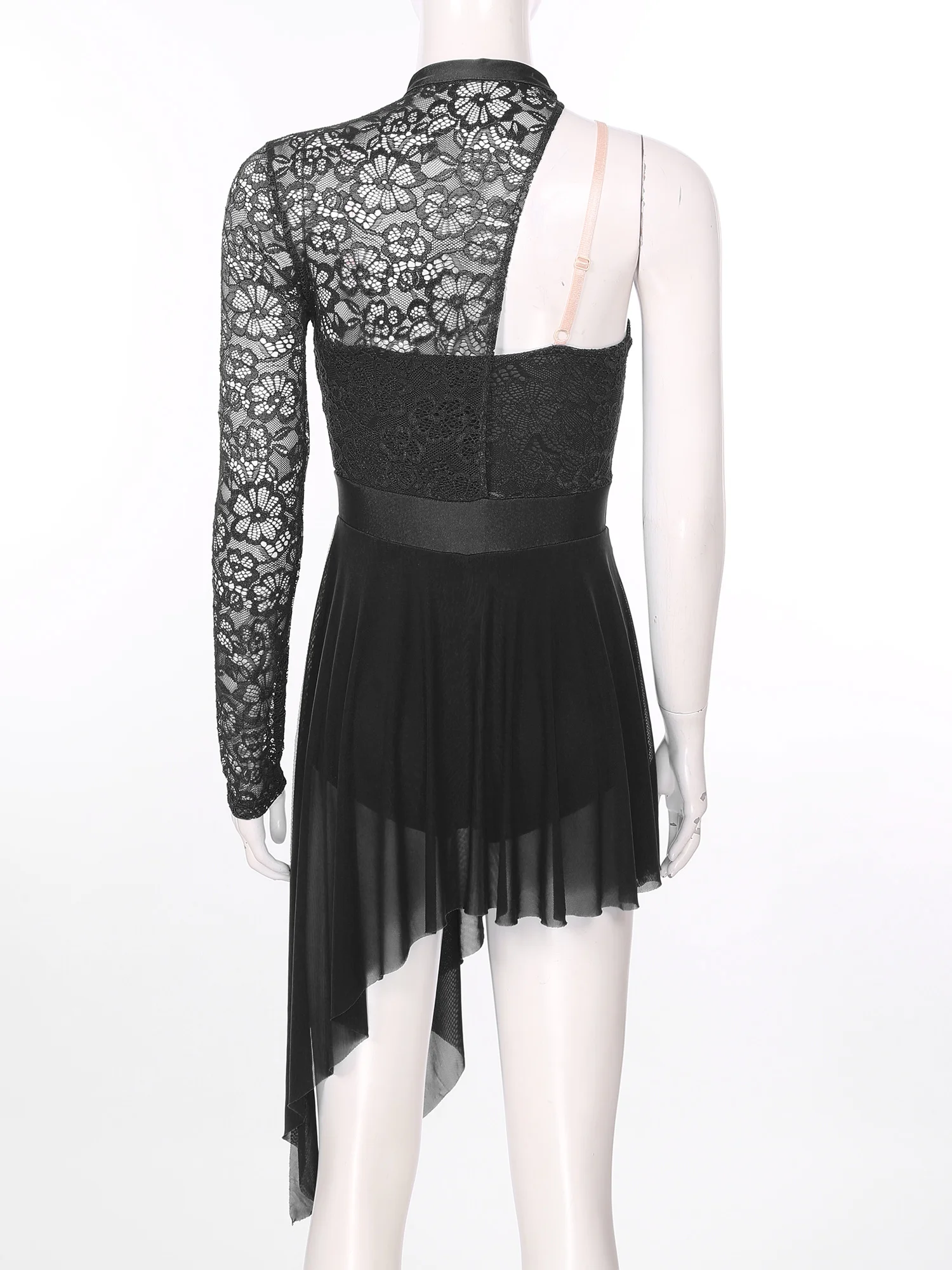 Women's One Shoulder Long Sleeve Lyrical Modern Dance Dress Skating Leotard  Dresses Ladies Lace Split Mesh Tutu Ballet Dancewear - AliExpress 200000532