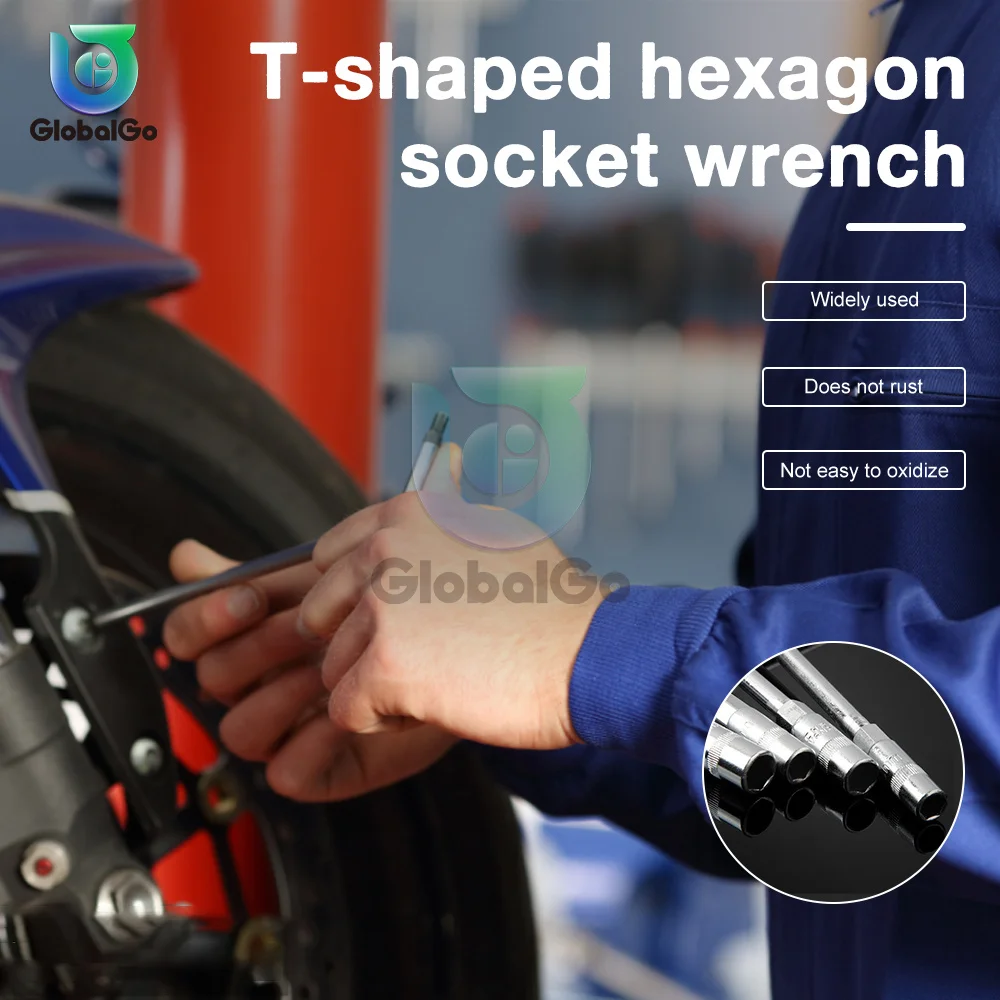 T-shaped Hand Tool Hex Socket Wrench 7mm 8mm 9mm 10mm 12mm 13mm 15mm 17mm Metric T-handle Wrench Extended T-Socket Wrench 6