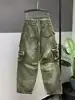 DEAT Women's Jeans High Waist Green Brown Multiple Pockets Cargo Straight Wide Leg Denim Pants 2025 Summer New Fashion 29L3955 4
