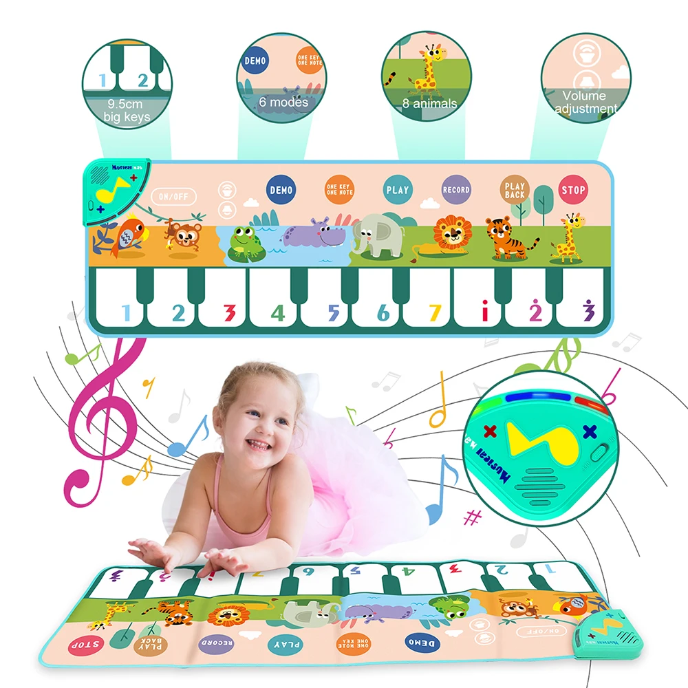 Tapis de piano pour bébé, Jouets d'apprentissage de clavier musical avec 26  lettres, musique électronique Animal Touch Play Mat Toddler Toys Cadeaux  pour garçons et filles 1 2 3 oui