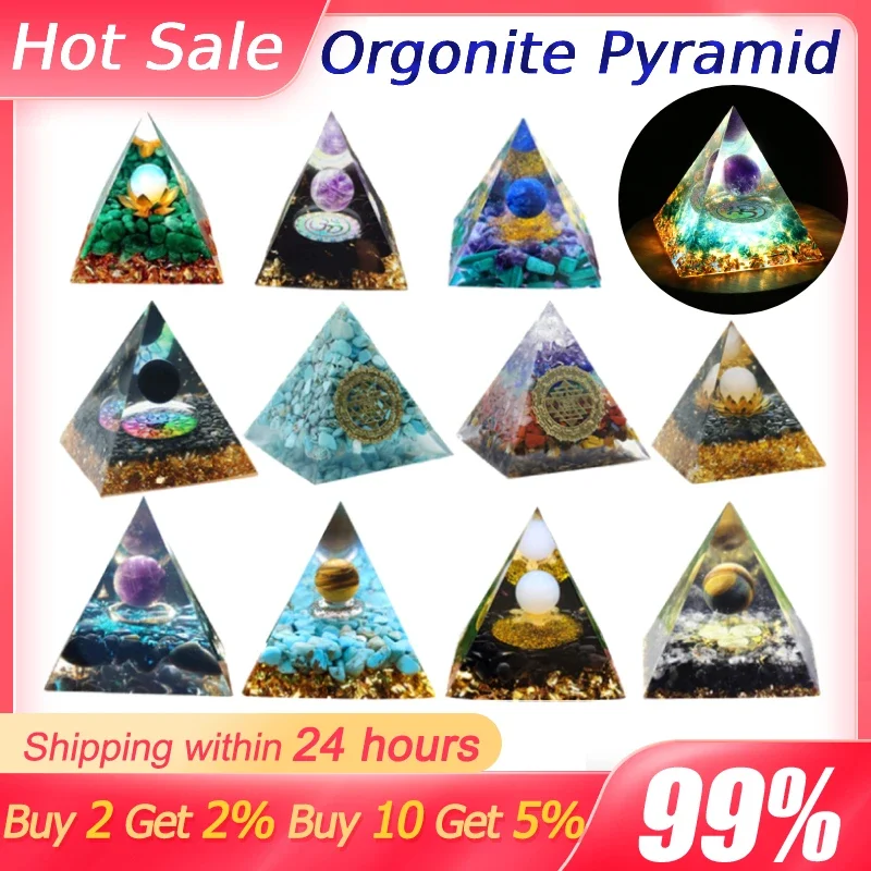 Orgonite Pyramid Crystals Natural Stone Orgone Energy Generator Healing Reiki Chakra Meditation Ornaments Crafts Office Decor