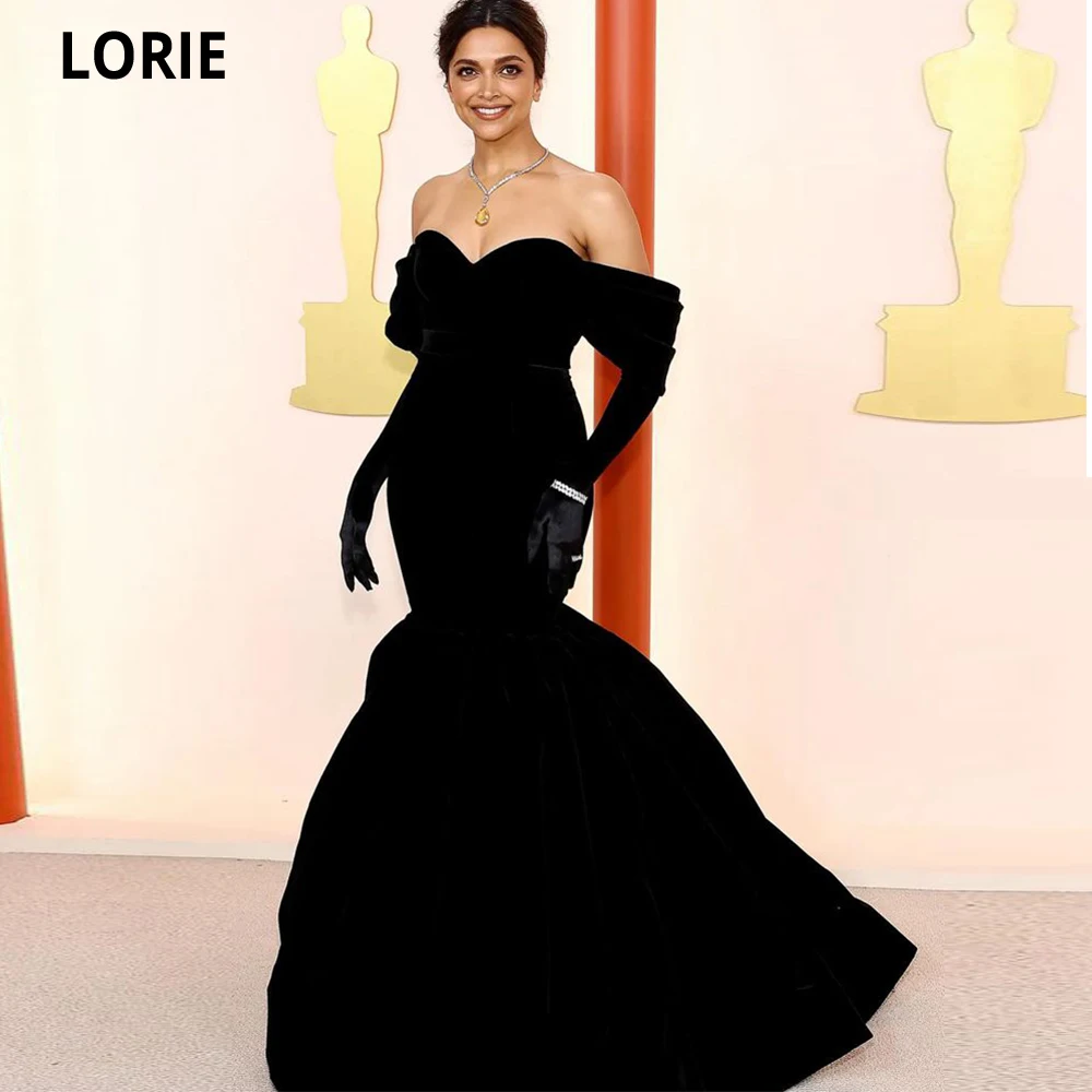 

LORIE Black Satin Mermaid Evening Dresses 2023 No Gloves Short Sleeves Pleat Prom Gowns Formal Occasion Dresses Party Dresses