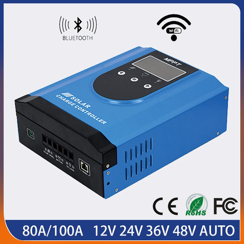 

12V 24V 48V 80A 100A MPPT Solar Charge Controller Bluetooth Solar Panel Charge Discharge Regulator Max 150VDC PV Input