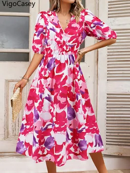 VigoCasey 2025 Female Sexy Short Sleeve Evening Dress Women Summer Solid Casual Long Dress Lady V Neck Tight Club Dresses