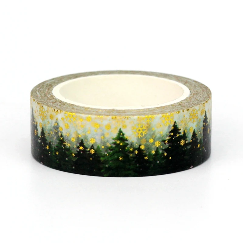 1PC 10M Decor Gold Foil Christmas Trees Washi Tape for Scrapbooking Journaling Adhesive Masking Tape Cute Stationary