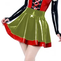 Plus Size High Waist Mini Skirts for Party Club Sexy PU Swing Patchwork Skirts Womens Wetlook PVC Leather Skate Short Skirts - Image 2